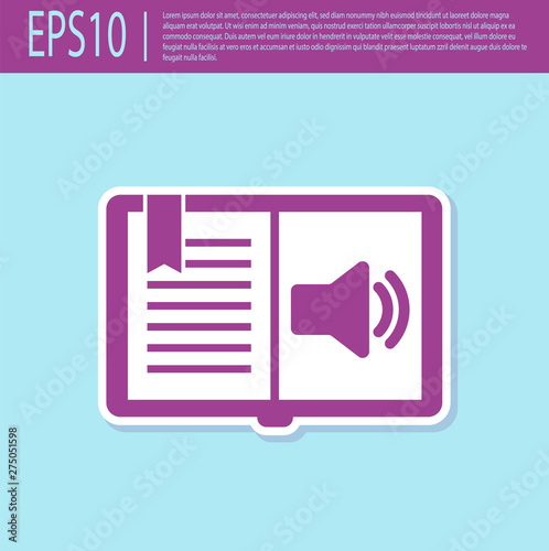 Retro purple Audio book icon isolated on turquoise background. Audio guide sign. Online learning concept. Vector Illustration