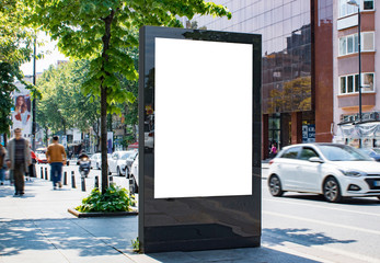 billboard blank mockup and template empty frame for logo or text on exterior street advertising poster screen city background, modern flat style, outdoor banner advertisement