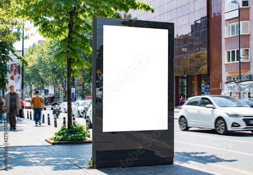 billboard blank mockup and template empty frame for logo or text on exterior street advertising poster screen city background, modern flat style, outdoor banner advertisement photo