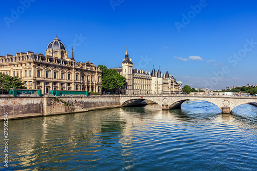 Conciergerie Castle and Bridge of Change over river Seine. Paris  France