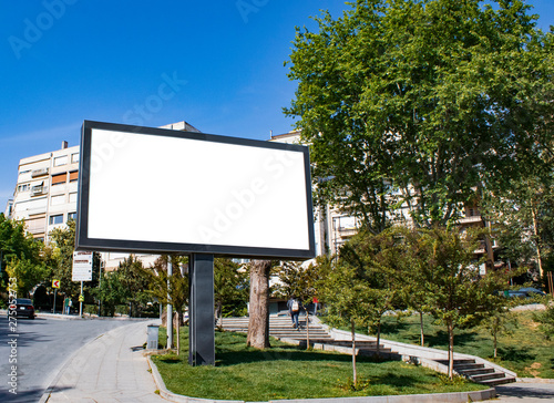 billboard blank mockup and template empty frame for logo or text on exterior street advertising poster screen city background, modern flat style, outdoor banner advertisement