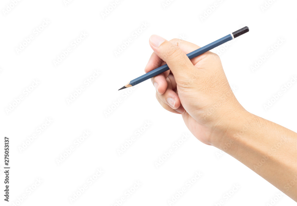 Hand holding pencil isolated on white background Hand holding pencil isolated on white background