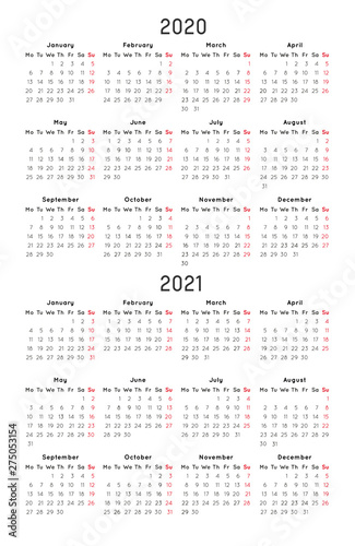 calendar template 2020 and 2021