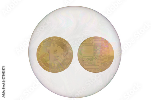 Bitcoin with bubble isolated on white background. 3D illustration.