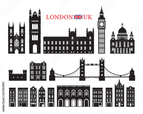 London, England and United Kingdom Building Landmarks Silhouette