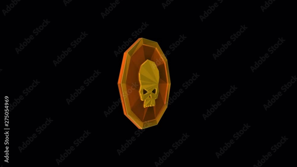 pirate gold luck coin spin around in place, 360 turn, lowpoly style, alpha channel spinning animation