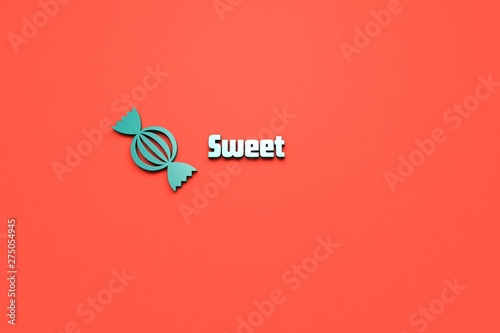 Text Sweet with green 3D illustration and red background