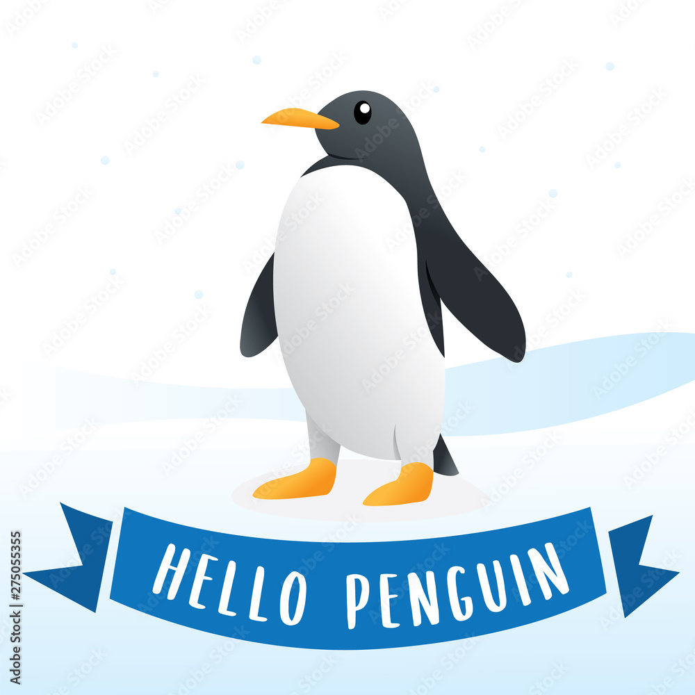 Obraz premium Cute cartoon penguin. Cute Penguin Character Cartoon Illustration, Penguin on the snow. Cute penguin, Antarctic bird, animal illustration