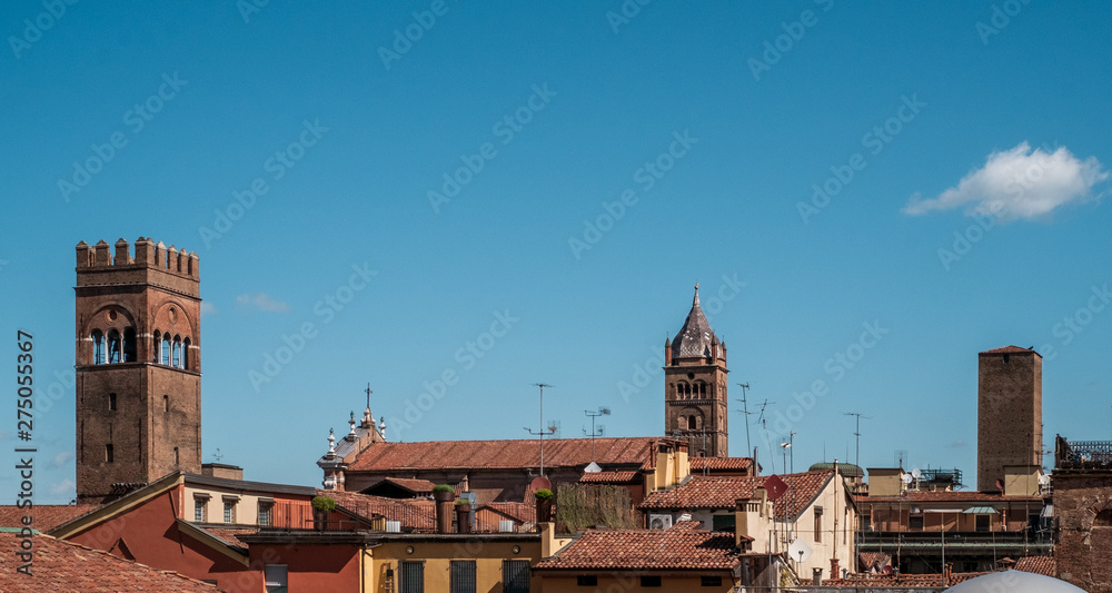 Roofs and towers in downtown Bologna in a beautiful sunny morning. Bologna, Emilia Romagna, Italy.