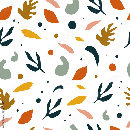 Seamless decorative floral texture with leaves shapes. Modern stylized leaf pattern. Vector.