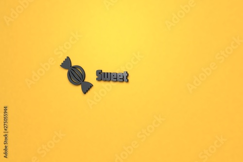 Illustration of Sweet with grey text on yellow background