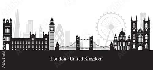 London, England and United Kingdom Landmarks Skyline Silhouette