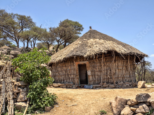 Small houses of the natives in the mountains, Amhara province, Ethiopia.