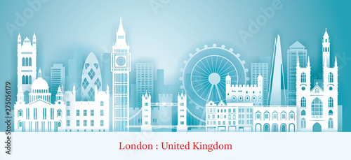 London, England Landmarks Skyline Paper Cutting Style