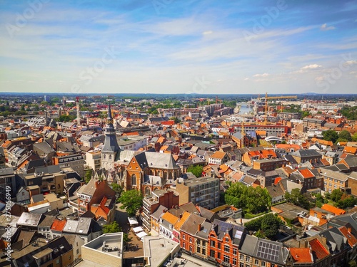 Hasselt city center skyline with blue sky during summer
