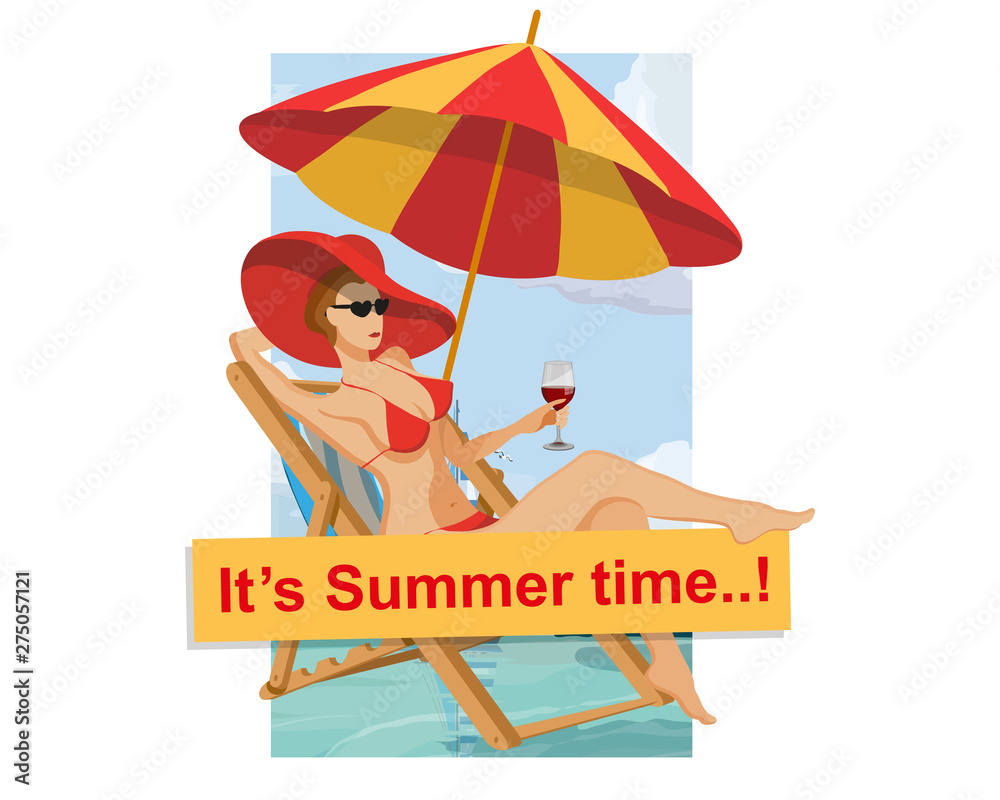 typography slogan it`s summer time with beach attributes illustration, used for printing on t shirt, vector graphics to design typography slogan it`s summer time with beach attributes illustration, used for printing on t shirt, vector graphics to design