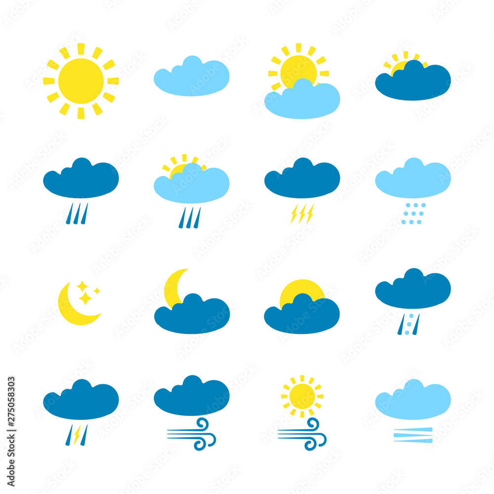 Weather forecast  icons set isolated on white background. Weather symbols  in modern style. Symbols for web site design and mobile apps. Vector illustration