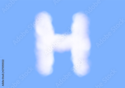 Consonant realistic white cloud vectors on blue sky background, Beautiful air cloud typeface, Typography of the capital letter H as fluffy white like cotton wool