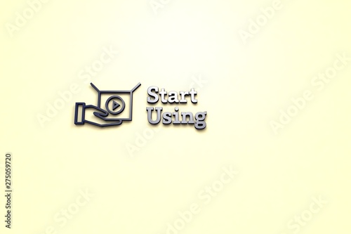 Text Start Using with blue 3D illustration and yellow background