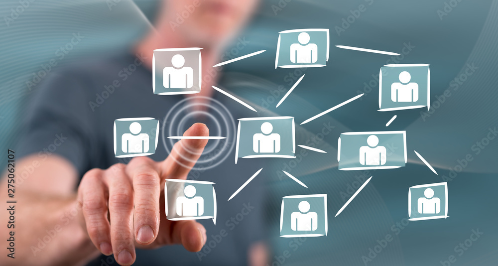 Man touching a social media network Man touching a social media network