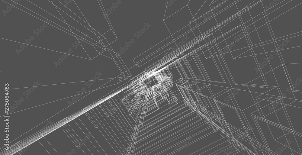 Obraz premium 3D illustration architecture building perspective lines.