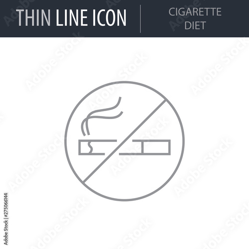 Symbol of Cigarette Diet. Thin line Icon of Diet. Stroke Pictogram Graphic for Web Design. Quality Outline Vector Symbol Concept. Premium Mono Linear Beautiful Plain Laconic Logo