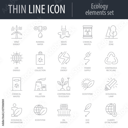 Icons Set of Ecology Elements. Symbol of Intelligent Thin Line Image Pack. Stroke Pictogram Graphic for Web Design. Quality Outline Vector Symbol Concept Collection. Premium Mono Linear