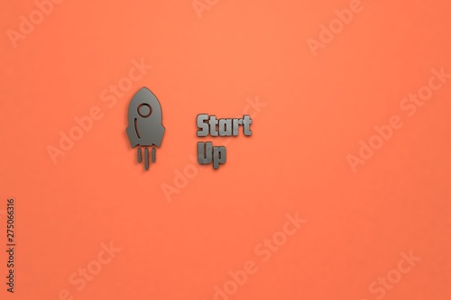 Illustration of Start Up with grey text on red background