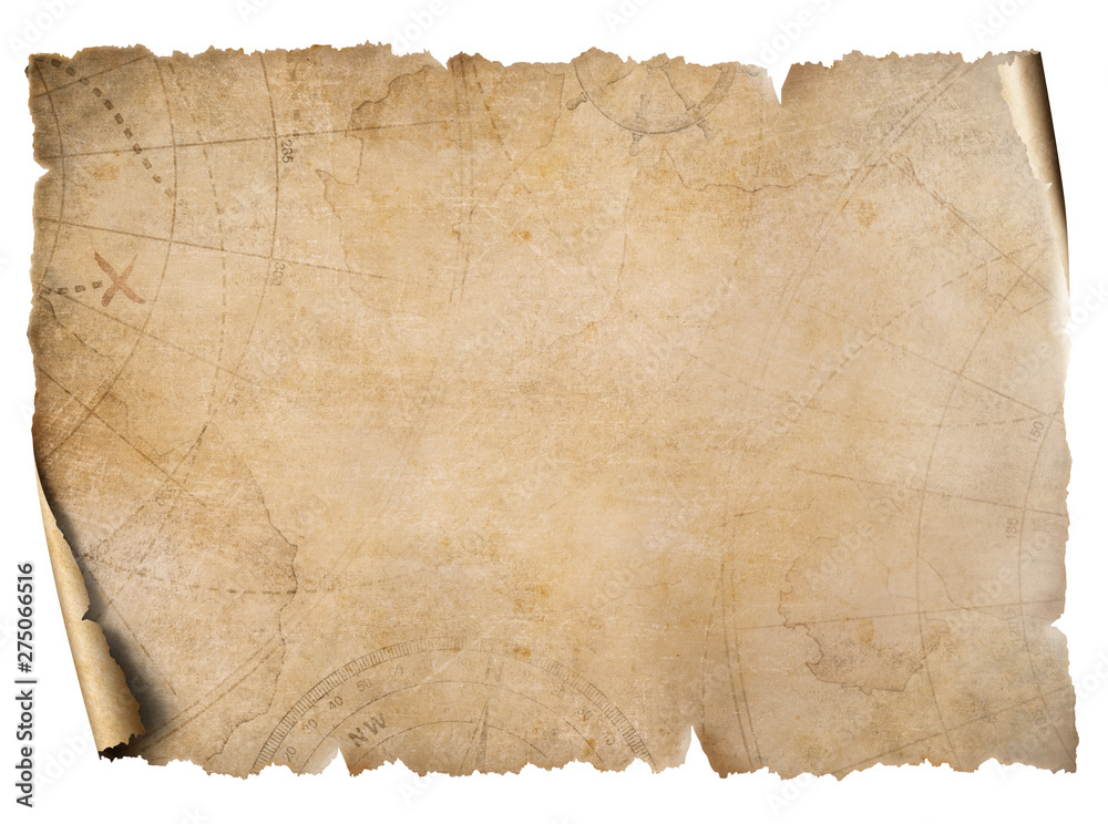Vintage treasure map parchment isolated on white