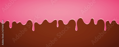 pink melting sugar glaze on chocolate background vector illustration EPS10