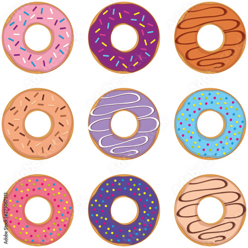 colorful set of donuts with different sprinkles vector illustration EPS10