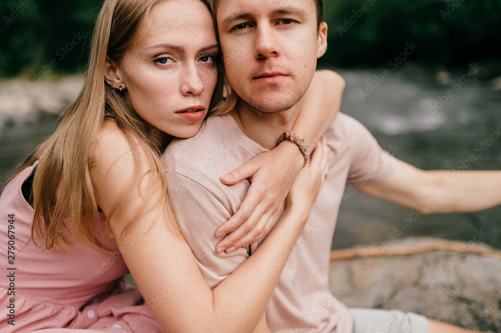 Lifestyle loving couple hugging at nature Lifestyle loving couple hugging at nature