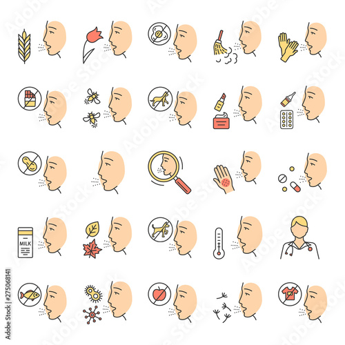 Allergies color icons set