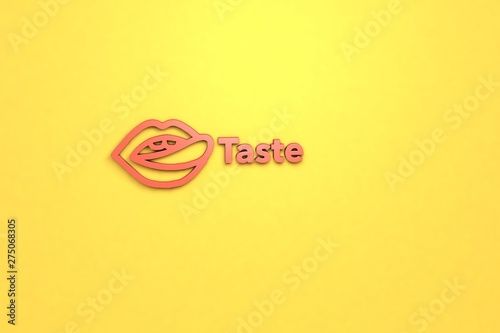 Text Taste with red 3D illustration and yellow background