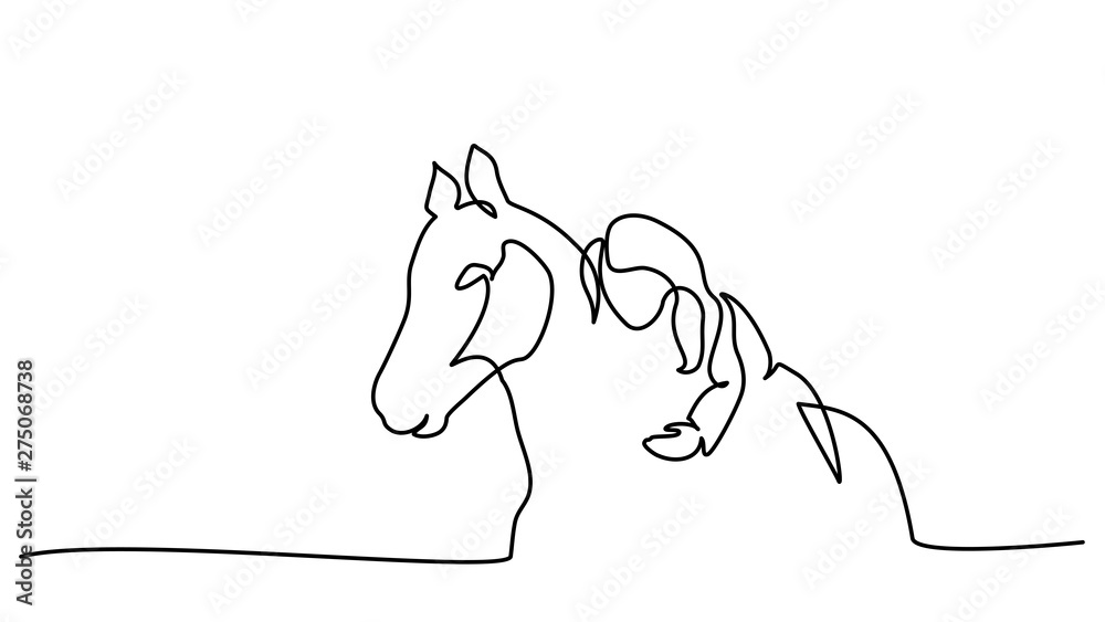 Fototapeta Jeden rysunek linii. Dziewczyna leżąca na koniu
