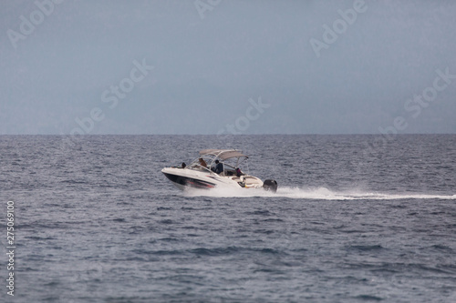 speed boat in the open blue sea with back wash a seascape photography with copy space © photo-vista.de