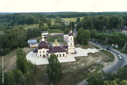 Aerial view of Church Of The Nativity Of The Blessed Virgin, Nikolskoye village, Kaluga region, Russia photo