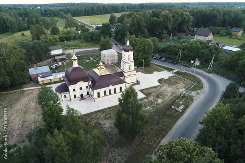 Aerial view of Church Of The Nativity Of The Blessed Virgin, Nikolskoye village, Kaluga region, Russia photo
