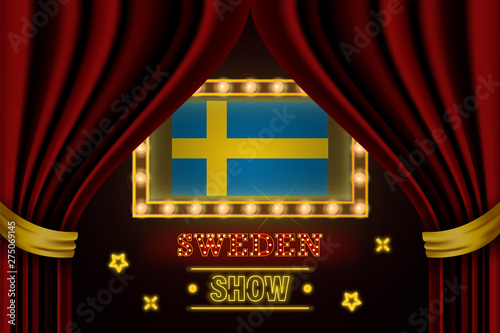 Canvas Print Show time board for performance, cinema, entertainment, roulette, poker of Sweden country event