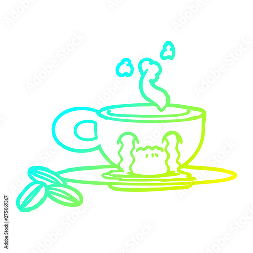 cold gradient line drawing cartoon crying espresso mug