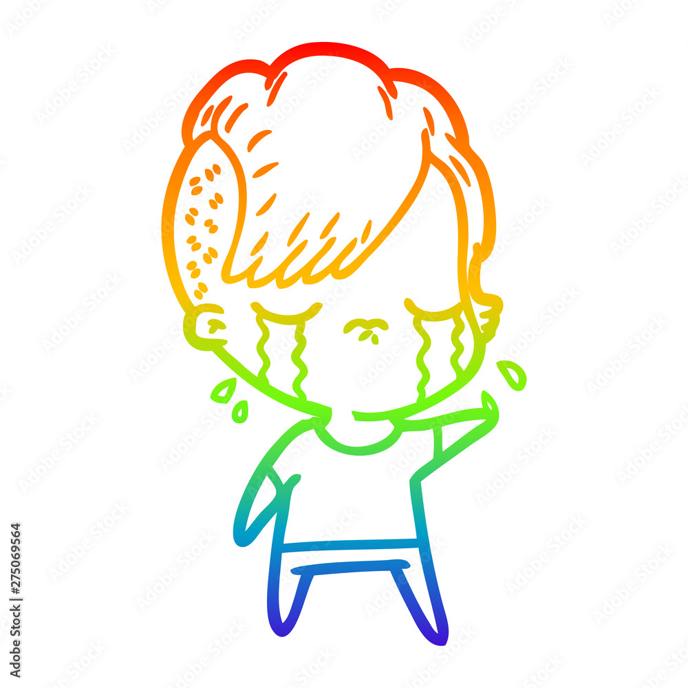 rainbow gradient line drawing cartoon crying girl rainbow gradient line drawing cartoon crying girl