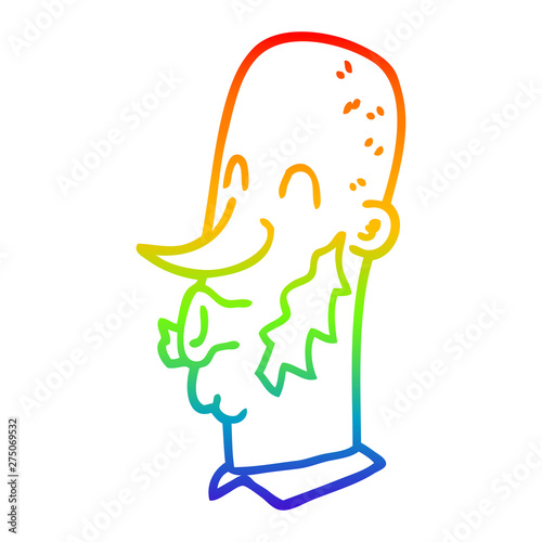 rainbow gradient line drawing cartoon man with muttonchop facial hair