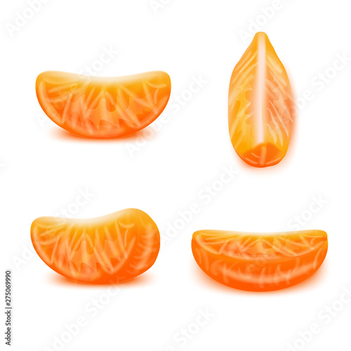 Realistic Detailed 3d Tangerine Slices Set. Vector