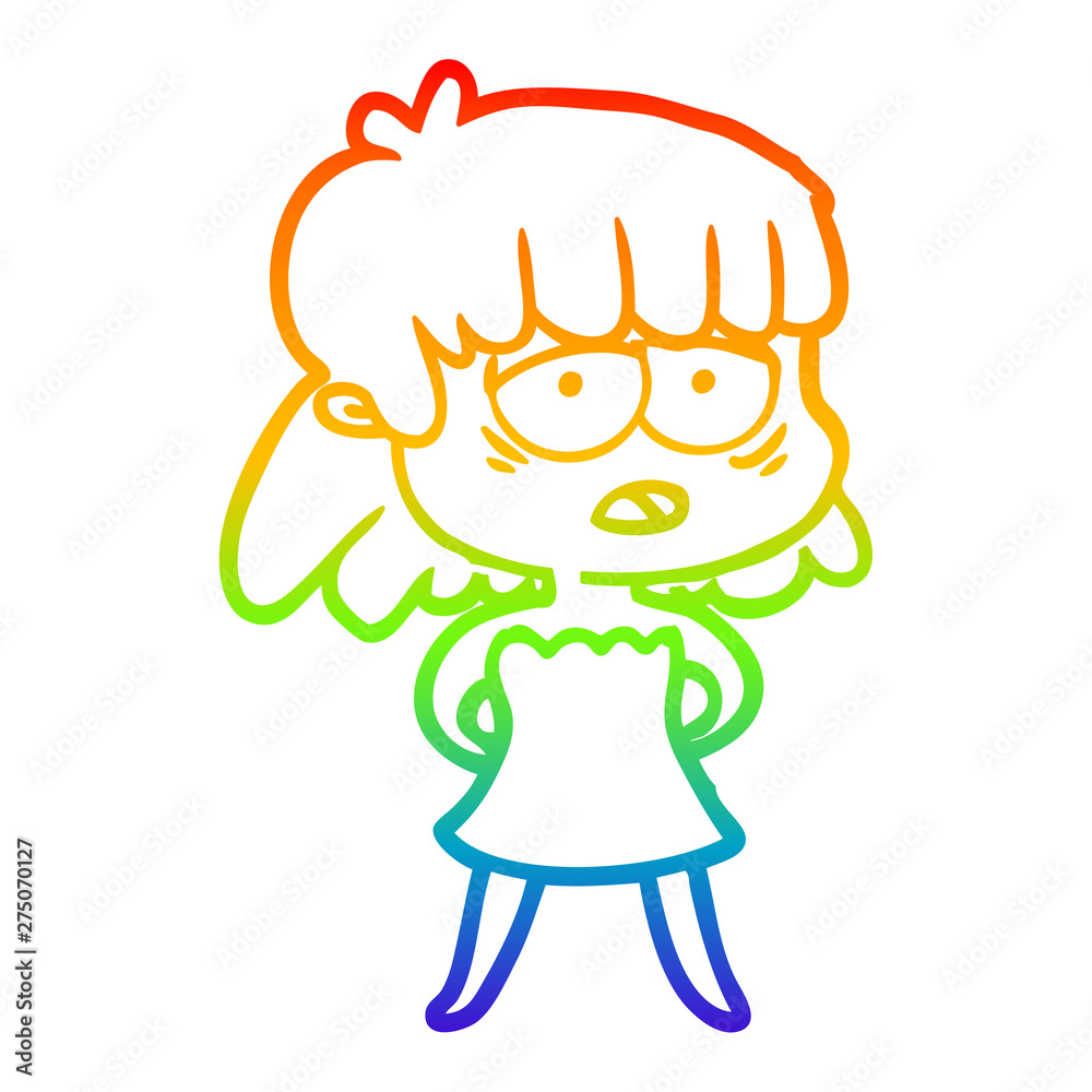 rainbow gradient line drawing cartoon tired woman rainbow gradient line drawing cartoon tired woman