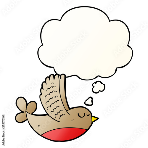 cartoon bird and thought bubble in smooth gradient style
