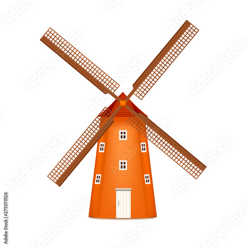 Realistic 3d Detailed Traditional Rural Windmill. Vector
