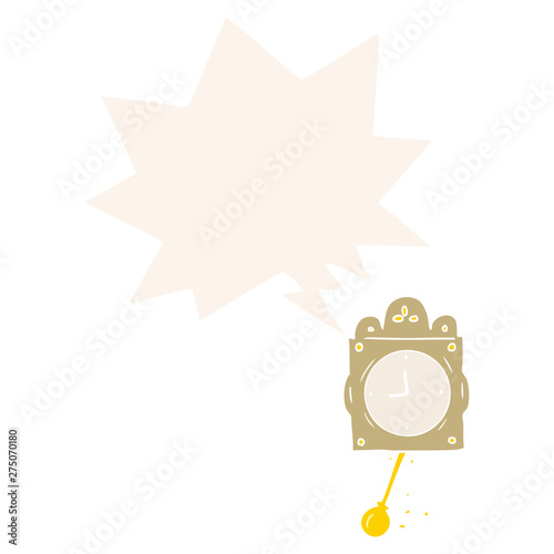 cartoon ticking clock and pendulum and speech bubble in retro style