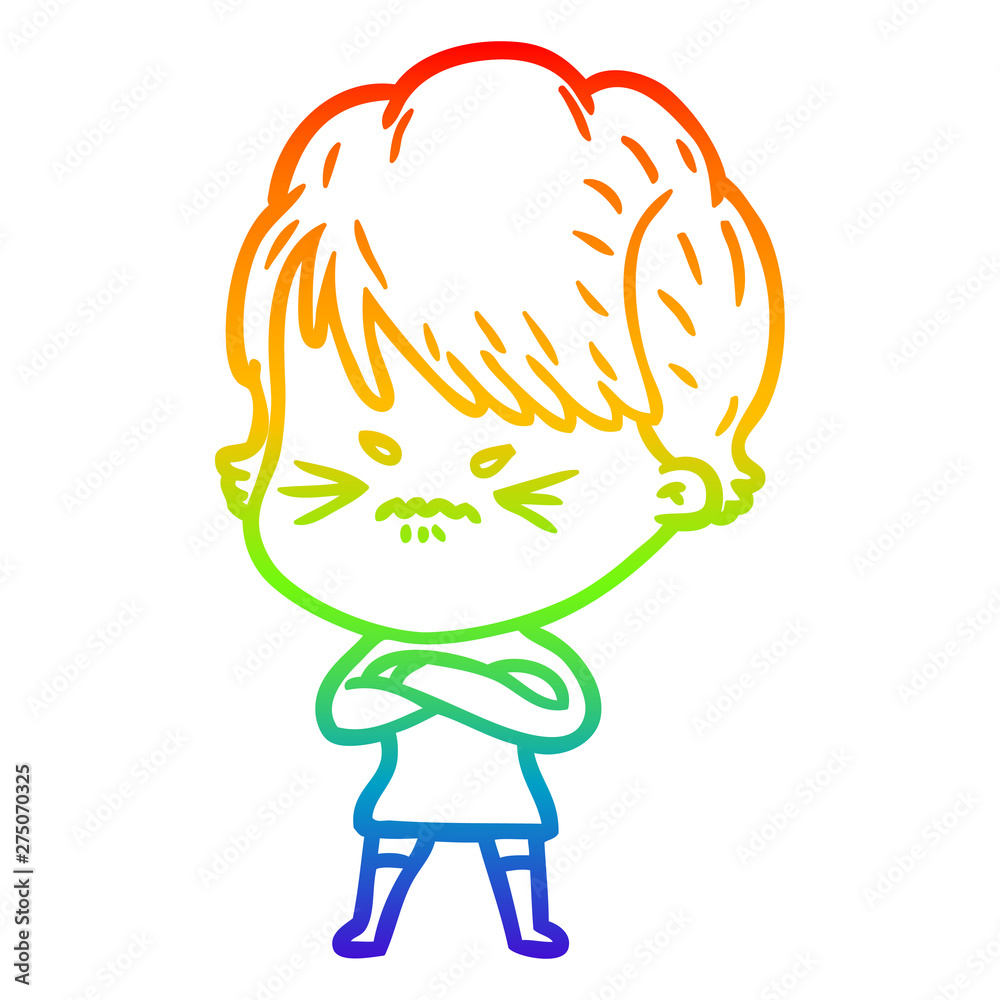 rainbow gradient line drawing cartoon frustrated woman rainbow gradient line drawing cartoon frustrated woman