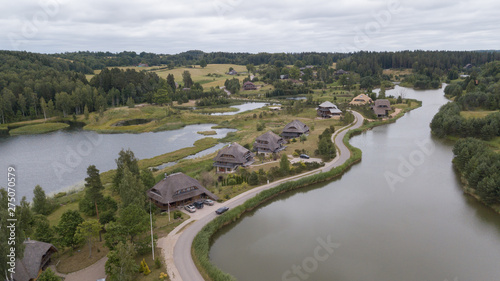 Amatciems lake Aerial drone top view Latvia