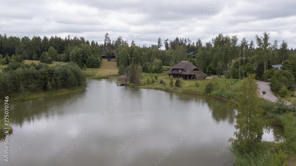 Amatciems lake Aerial drone top view Latvia